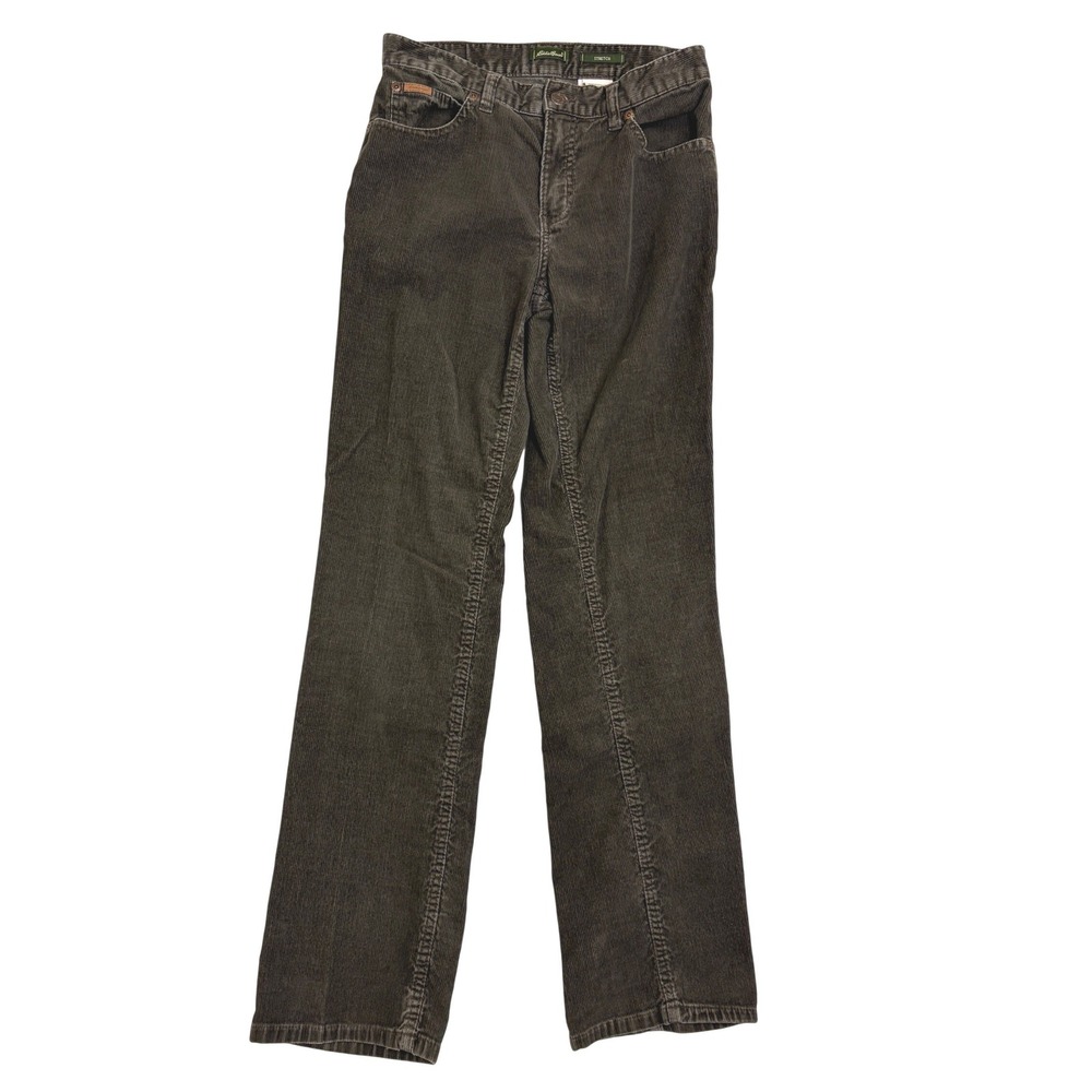 Eddie Bauer Women Brown Corduroy Stretch Straight Leg Pants Size 6 Tall Academia